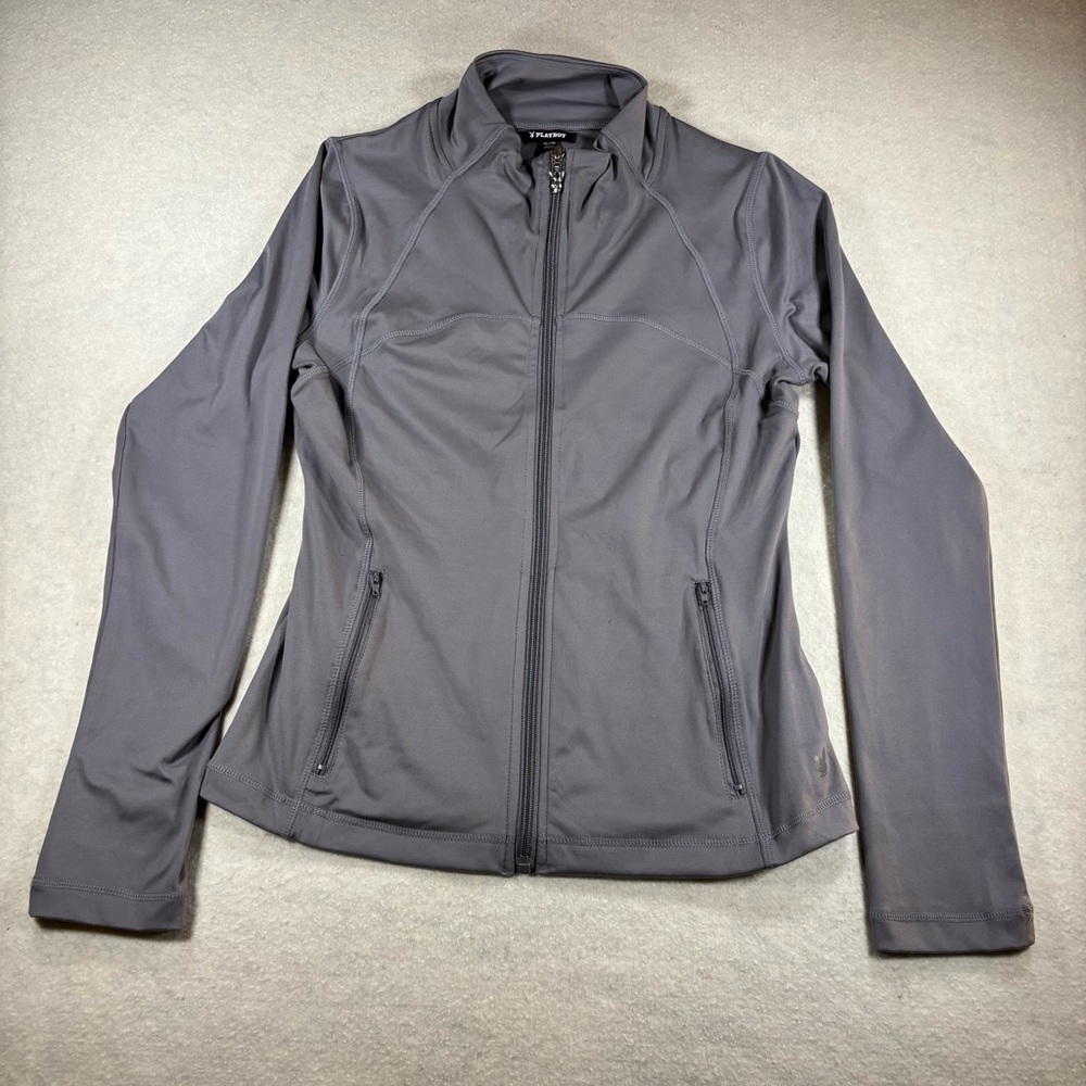 Playboy Bunny Women’s Grey Full Zip Athletic Performance Jacket Size Extra Large